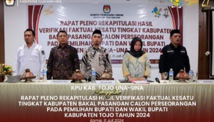 KPU Tojo Una-Una Gelar Rapat Pleno Rekapitulasi Hasil Verifikasi Faktual Calon Perseorangan Pemilihan Bupati dan Wakil Bupati 2024