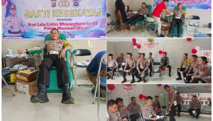 Peringati Hari Lalu Lintas ke-69, Satlantas Polres Morowali Utara Gelar Donor Darah dan Bakti Sosial