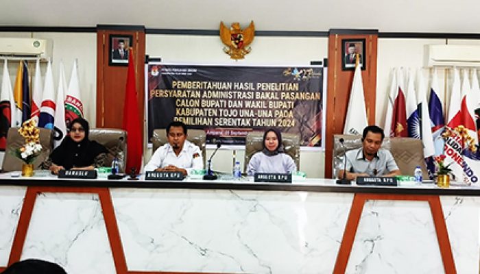 KPU Gelar Rakor Pemberitahuan Hasil Penelitian Persyaratan Administrasi Bakal Pasangan Bupati dan Wakil Bupati  Pilkada Tojo Una-Una 2024