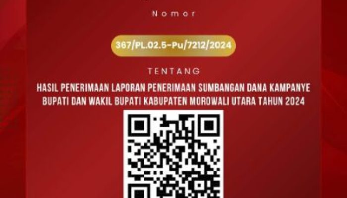 KPU Morut Umumkan Hasil Penerimaan Laporan Dana Kampanye Paslon Bupati dan Wakil Bupati Morowali Utara Tahun 2024