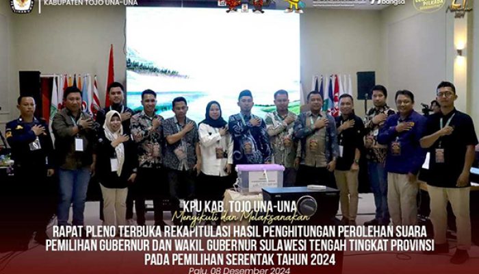 KPU Kab. Tojo Una-Una Mengikuti dan Melaksanakan Rapat Pleno Terbuka Rekapitulasi Hasil Penghitungan Perolehan Suara Pemilihan Gubernur dan Wakil Gubernur Sulawesi Tengah Pada Pemilihan Tahun 2024