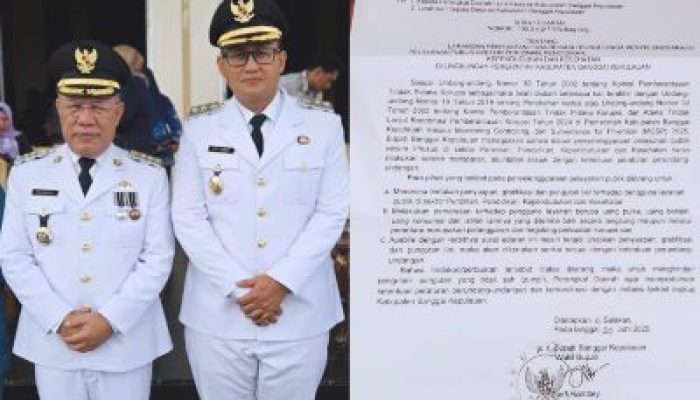 Bupati Bangkep Terbitkan Surat Edaran Larangan Suap, Gratifikasi, dan Pungli di Empat Sektor Layanan Publik