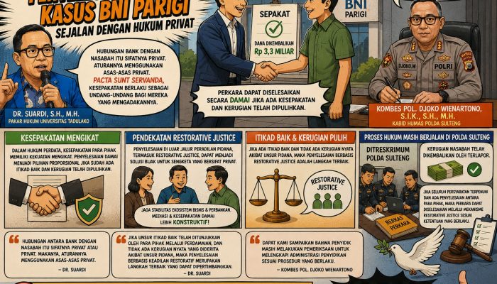 Dr. Suardi: Penyelesaian Damai Kasus BNI Parigi Sejalan Dengan Hukum Privat