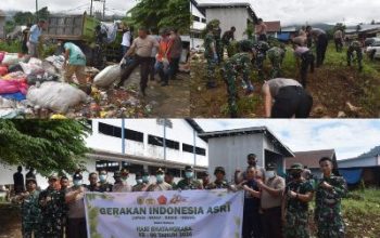 Peringati Hari Bhayangkara ke 80 Polres Morowali Utara Bersama Pemda dan TNI, Laksanakan Gerakan Indonesia ASRI Bersihkan Pasar Ponteoa Beteleme