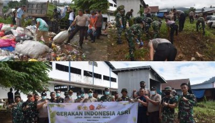 Peringati Hari Bhayangkara ke 80 Polres Morowali Utara Bersama Pemda dan TNI, Laksanakan Gerakan Indonesia ASRI Bersihkan Pasar Ponteoa Beteleme