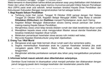 Disdikbud Banggai Hentikan Sementara KBM Tatap Muka 16–20 Oktober, Antisipasi Dampak Asap Karhutla
